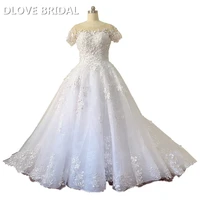 high quality short sleeve ball gown wedding dress vestido de noiva illusion with pearl beaded 3d flowers and leaves