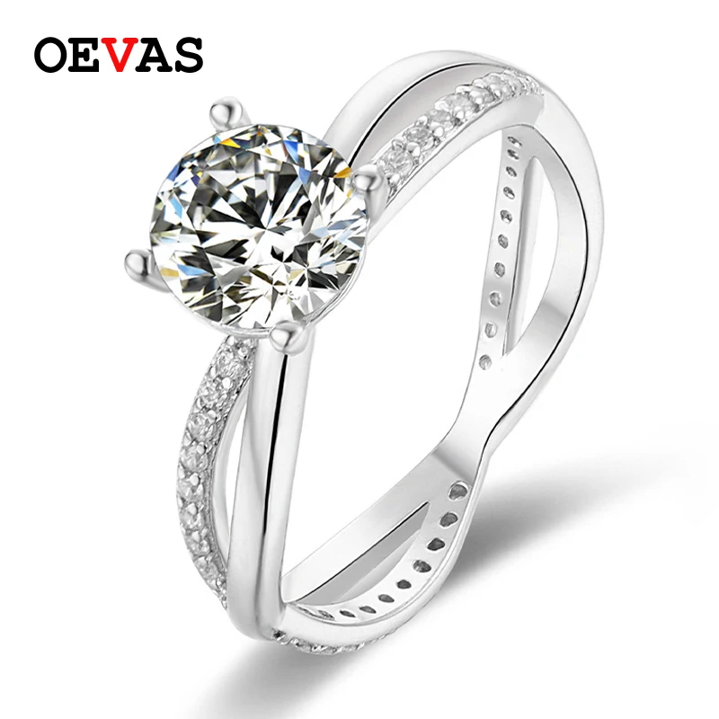 

Oetas настоящее 1 карат D Цвет Moissanite обручальные кольца 18 К белое золото цвет 100% Серебро 925 пробы Свадебные вечерние ювелирные изделия