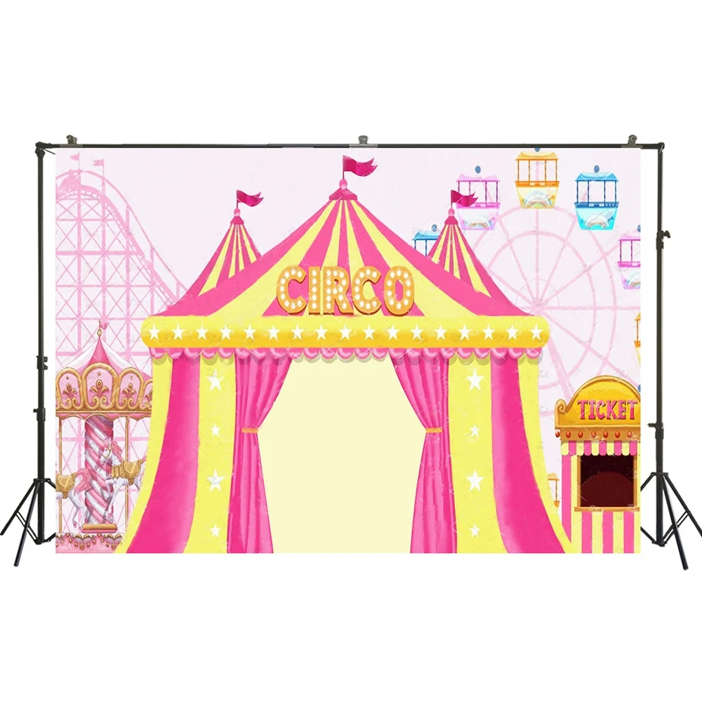 Pink Circus Birthday Party Background Circo Baby Photography Backdrop Girl Carnival Ferris Wheel Photo Booth Portrait Banner | Электроника