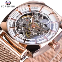 forsining fashion machanical watches automatic mens wristwatch rose gold mesh watch waterproof top brand luxury erkek kol saati