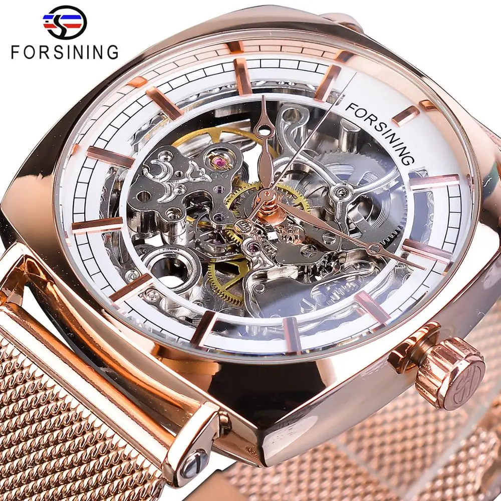 Forsining модные механические часы автоматические мужские наручные цвета розового