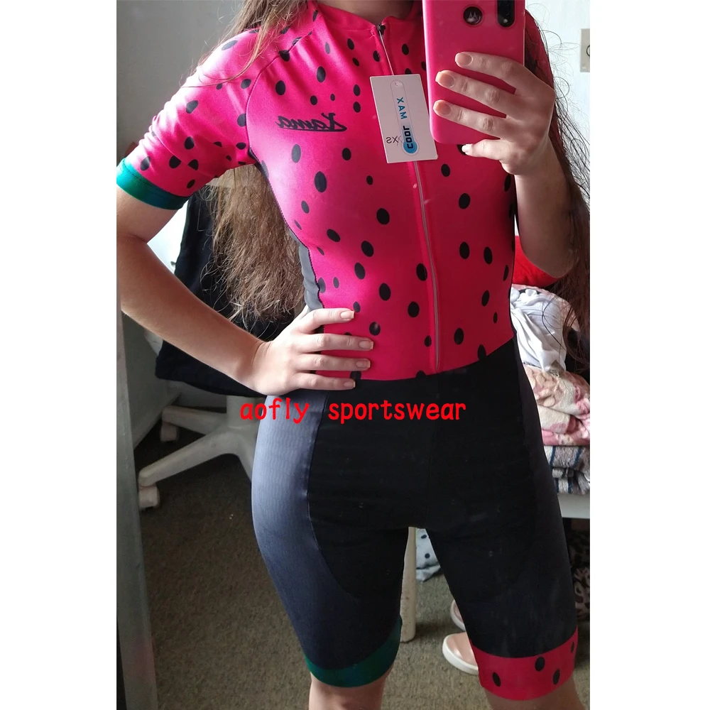 

2021 Women's Triathlon Short Sleeve Cycling Jersey Sets Skinsuit Maillot Ropa Ciclismo Bicycle Clothing Real Buyer Show Picture