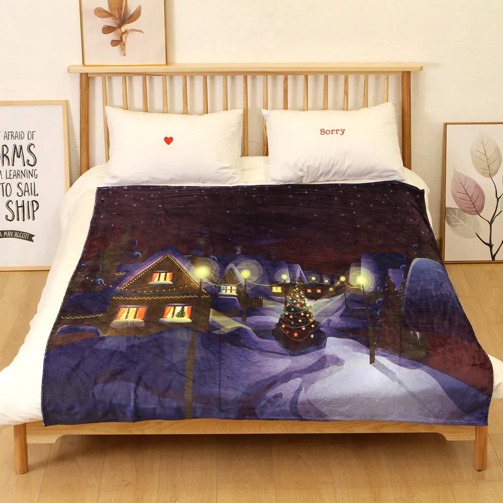 OUNEED Christmas Blanket Flannel Fabric Sofa Bed Blanket 150x200CM Office Children Towel Portable Car Travel Cover Blanket#45