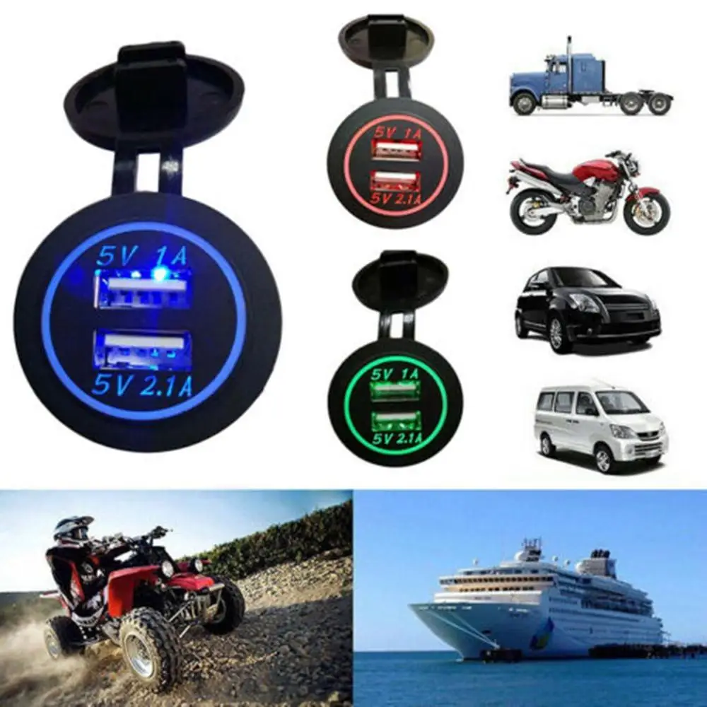

Car Dual USB Charger Cover for Motorcycle Auto Truck ATV Boat 12V-24V LED Dual USB Socket Mount Charger Power Adapter