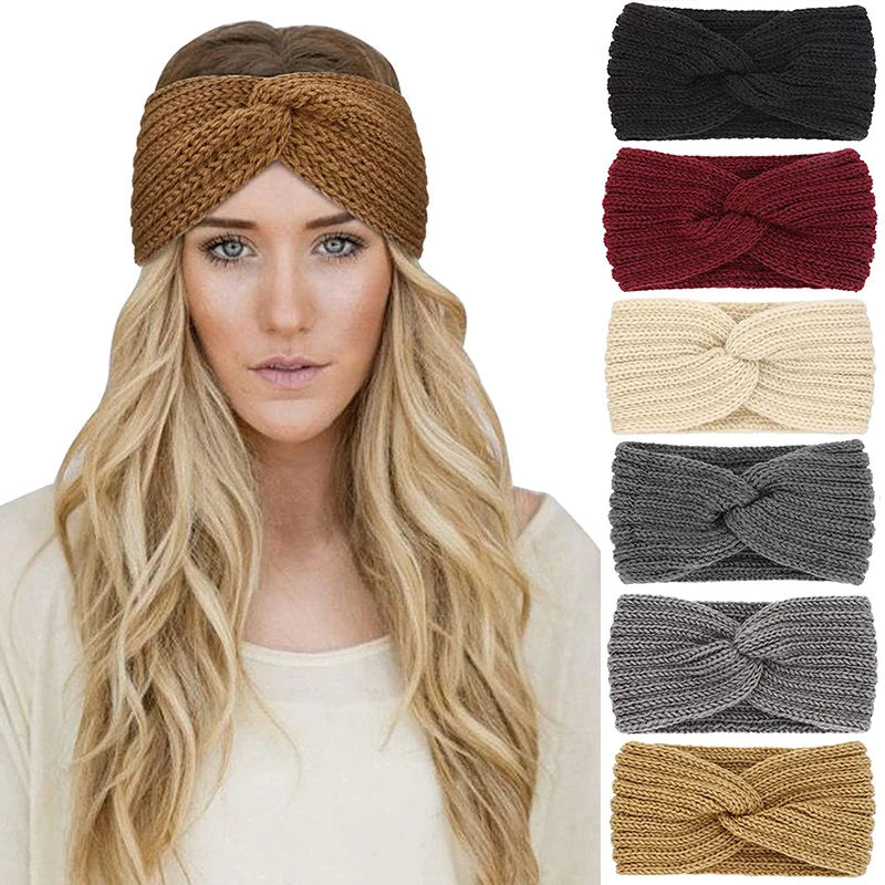 Новинка 2021 модная женская вязаная повязка на голову с узлом и перехлёстом осенне