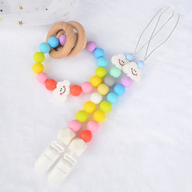 

Baby Silicone Rainbow Cartoon Infants Teether Pacifier Chain Newborn Dummy Clip Nipple Holder Teething Bracelet Soother