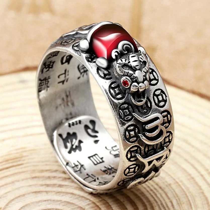 

Lucky Pixiu Ring Chinese Fengshui Bring Wealth Jewelry Retro Open Adjustable Ring Jewelry for Women Rings Collection