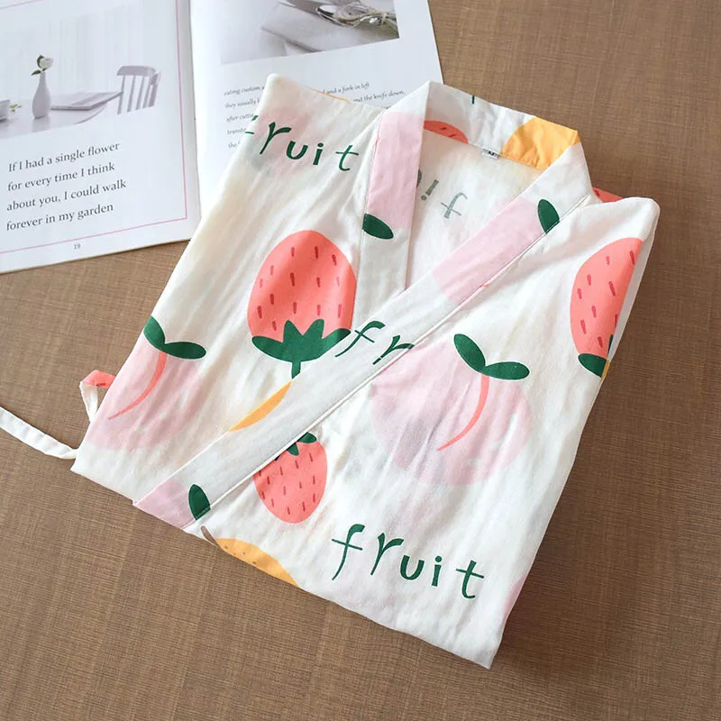 Халат женский комфортный из хлопка стильная газовая рубашка-кимоно с милым