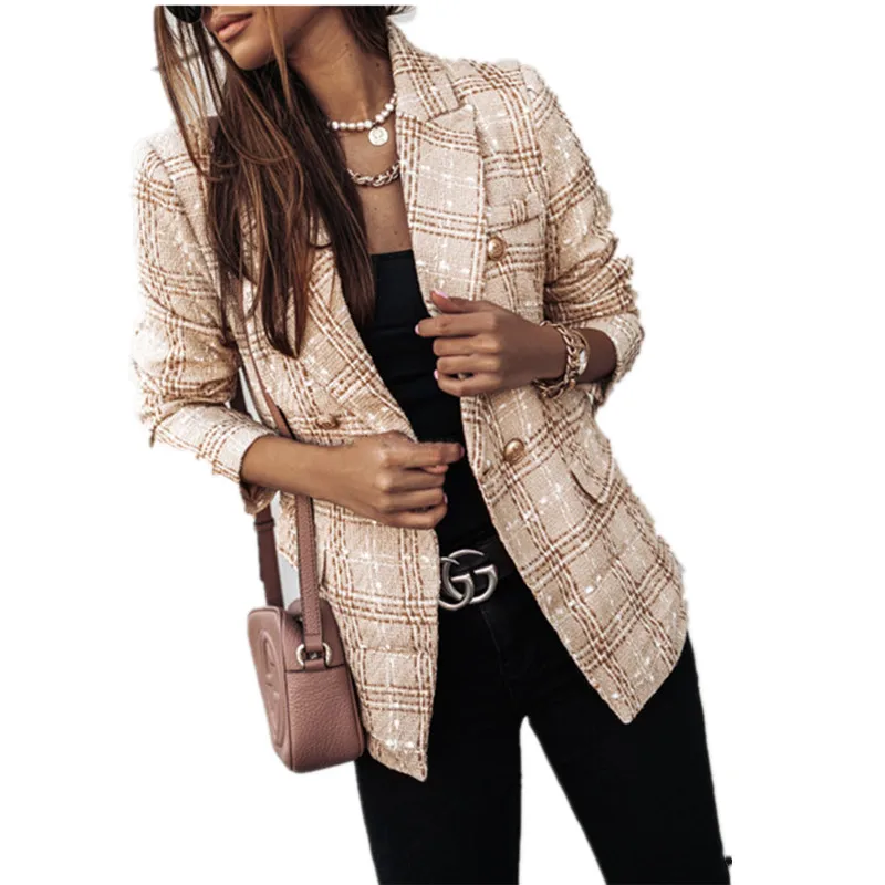 

Spring, autumn and winter long-sleeved women's plaid button fashion Classical jacket 2021 new slim casual suit streetwear style