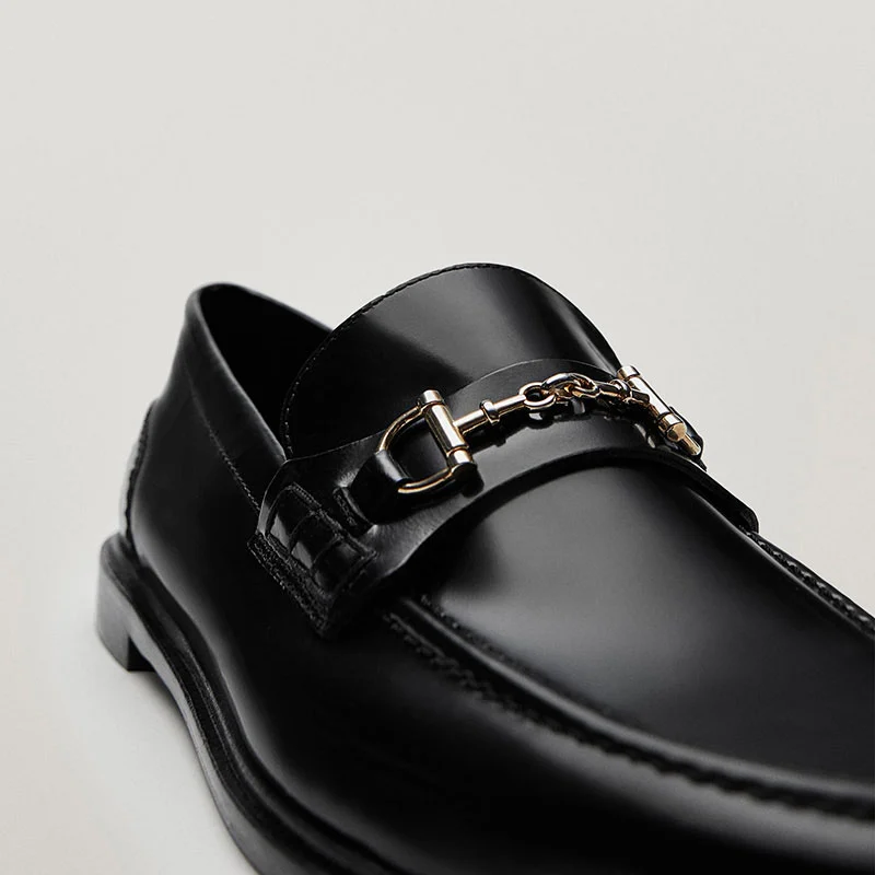 Elmsk Shoes Women New Egnland Style Fashion Vintage Metal Ring Buckle Genuine Leather Slip-On Loafers Women Shoes Woman Flat