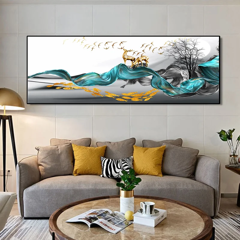 

Nordic Golden Abstract Deer Tree Bird Wall Art Canvas Painting Posters and Prints Bedroom Pictures for living Room Home Decor