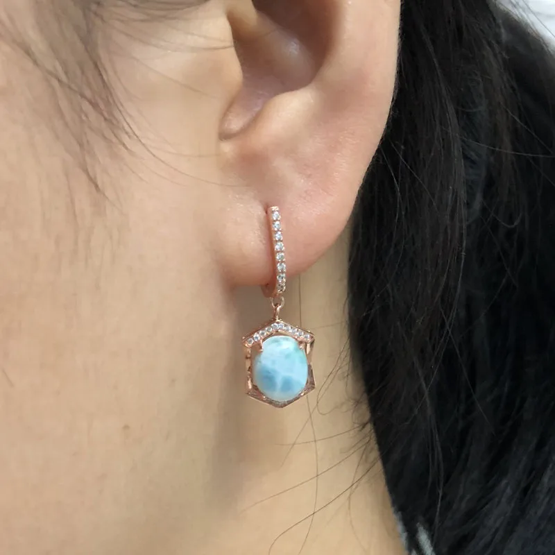 Натуральный Овальный драгоценный камень 8*10 мм, ювелирный набор Larimar, серебро 925 пробы, серьги и кулон, хорошее ювелирное изделие для девушек, Подарок на годовщину
