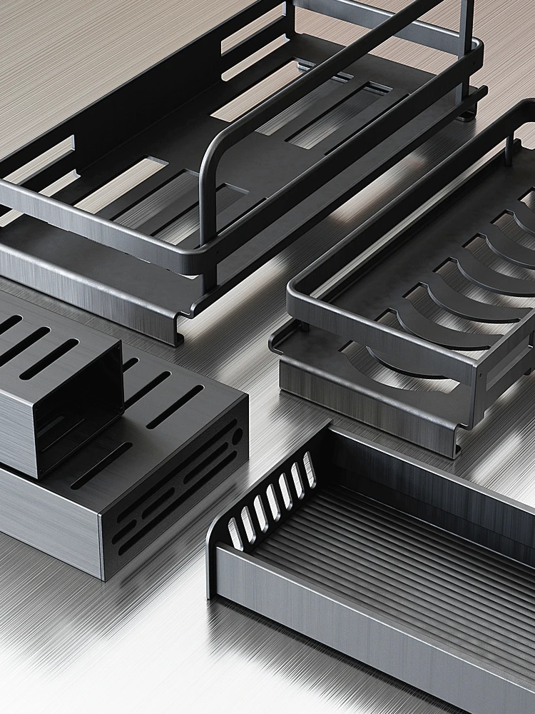 кухня Черный настенный кухонный стеллаж для хранения посуды из алюминиевого