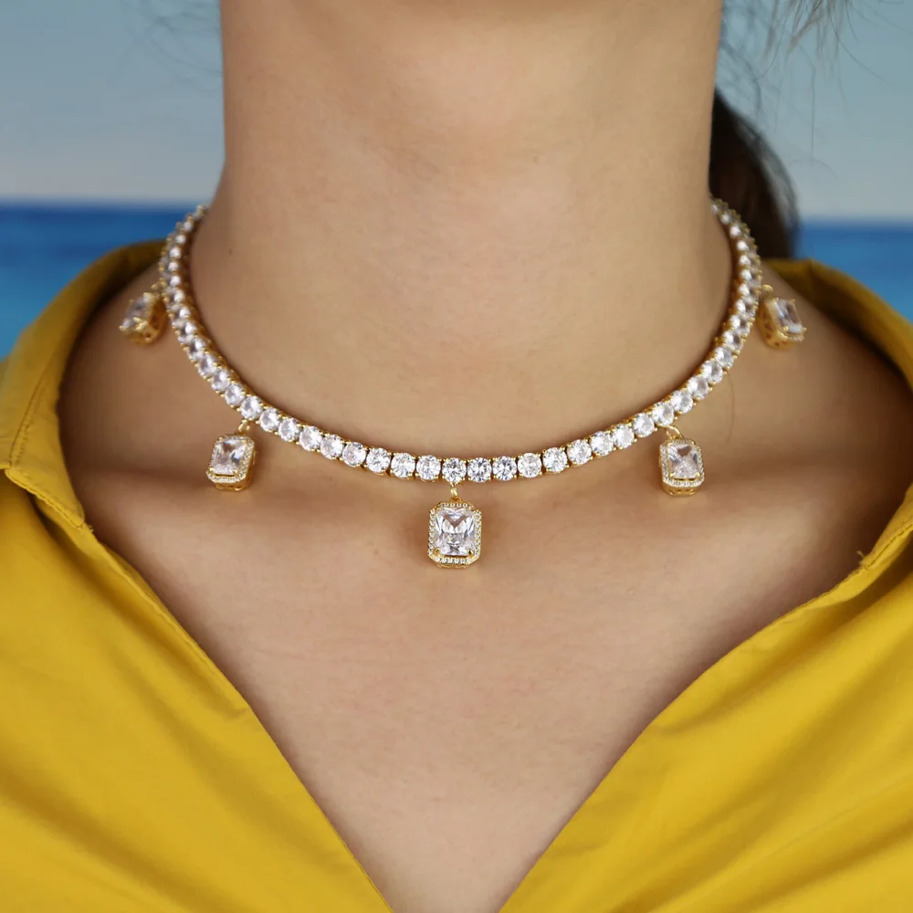Белый зеленый красный красочный Багет cz падение теннис ожерелье iced out bling чокер для женщин Девушка Роскошные ювелирные изделия