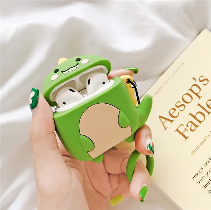 

For AirPod 1 2 Case 3D Green Dinosaur Cartoon Soft Silicone Wireless Earphone Cases For Apple Airpods Case Cute Cover Funda MNL1