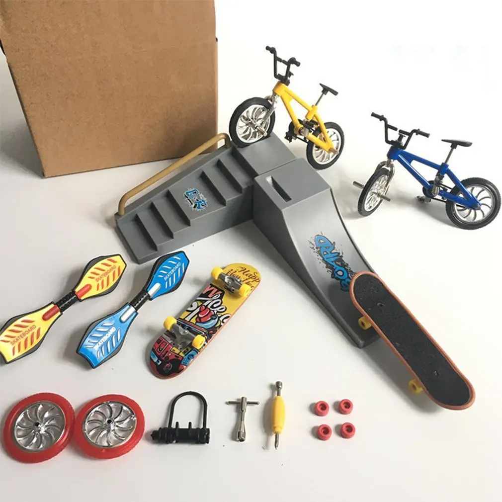 

Two Wheel Finger scooter deck bmx Fingertip Fingerboard shoes mini ramp skateboarding finger skate Board bicycle Set Kids Gifts