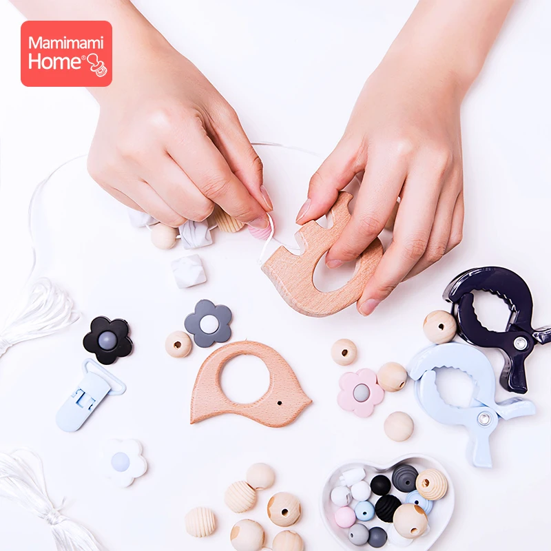 Детский Прорезыватель для зубов 1 комплект Силиконовые бусины Деревянный против