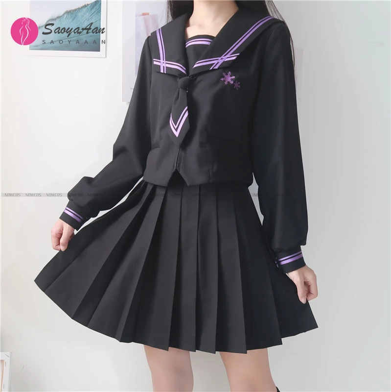 

[Dark Shadow] Student JK Uniform Long Sleeve Japanese Girls School Uniforms Sets Pleated Skirt COS Costume Snowflake Embroidery