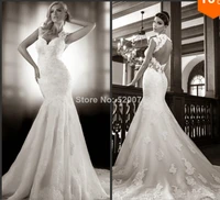 custom made a line bridal gown appliques vestido de noiva 2016 new fashionable sexy backless long wedding dress free shipping