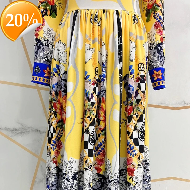 

Women Fashion Spring runway Party Long dress Beautiful crystal floral print Elegant thin ladies A-line dresses Vestidos