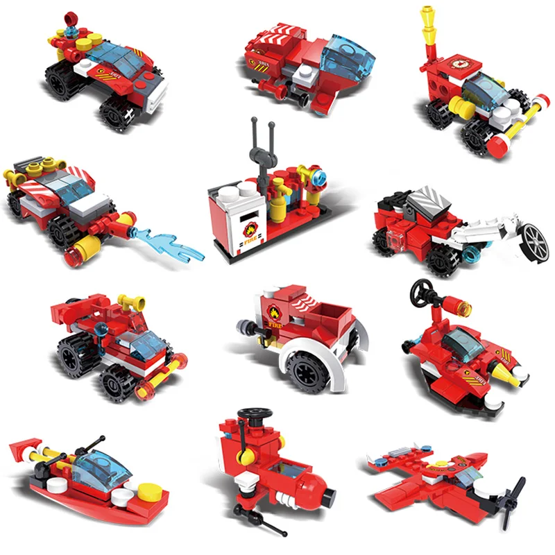 12 in1 City Police Fire Station Engine Fighters Truck Car Transformation Model Building Bricks Blocks Sets For Children Gift | Игрушки и