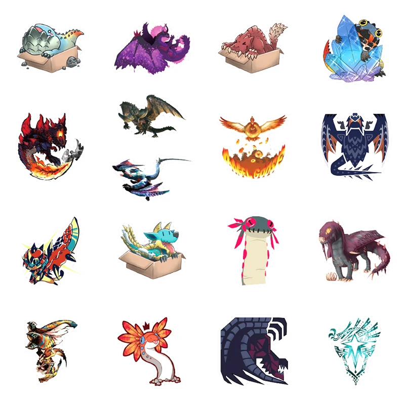 Juego de pegatinas de Monster Hunter para ni&ntilde;os, calcoman&iacute;a de coche para ordenador port&aacute;til, monopat&iacute;n, regalo para ni&ntilde;os, 10/30/50 unidades por paquete-4