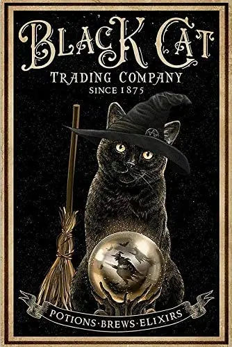 

Металлический жестяной знак в виде кошки, Настенный декор, ведьма, черная кошка, торговая компания, кошка, Художественная печать, Постер, таб...