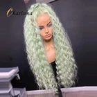 Харизма, длинные волнистые кружевные передние парики зеленого цвета, искусственные кружевные передние парики, натуральные волосы, кружевные передние парики
