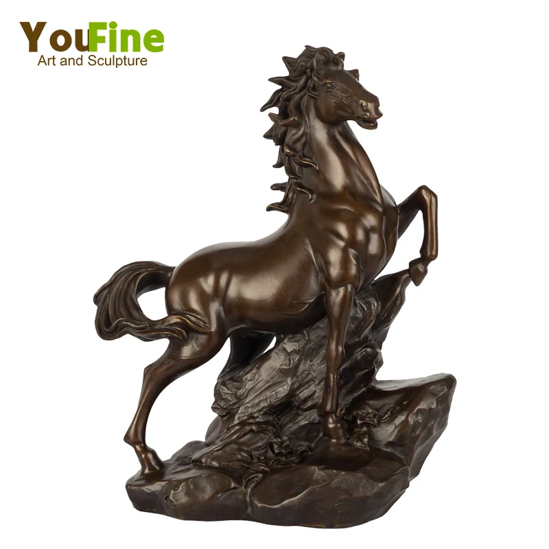 

25cm Bronze Rearing Horse Sculpture Bronze Jumping Horse Statue Animal Sculpture Office Desk Art Crafts Home Decoration Ornament