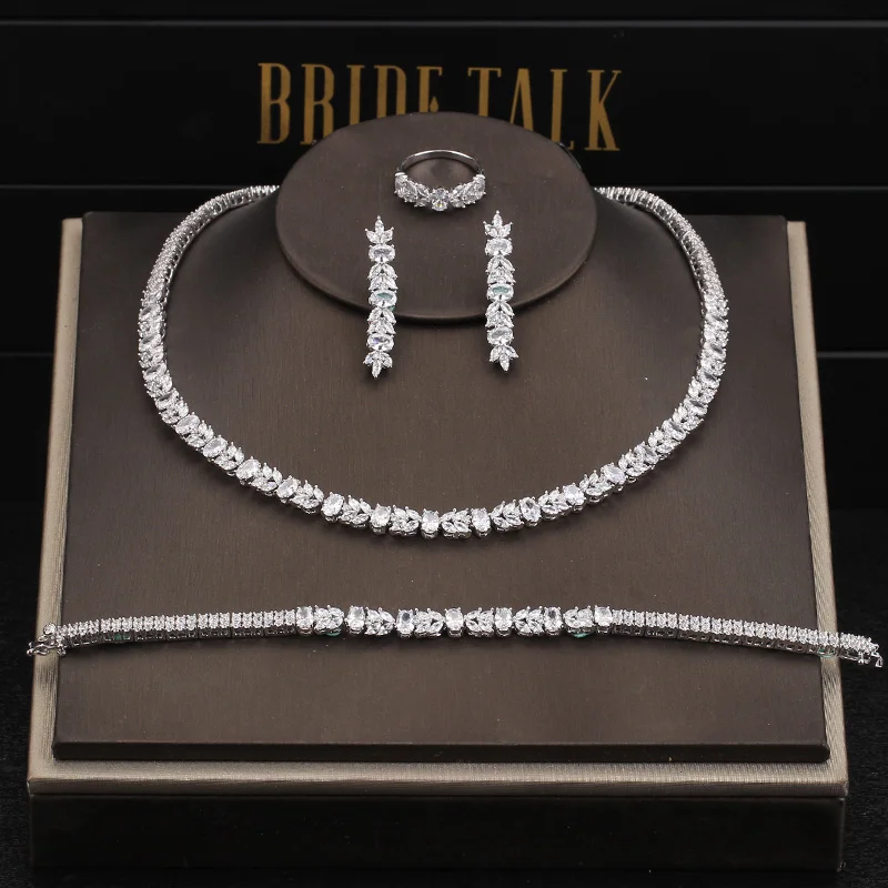 Комплект свадебных украшений невесты из 4 предметов с фианитом и разноцветными