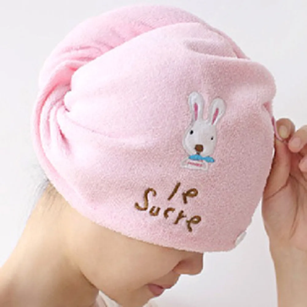 

Cute Dry Hair Cap Coral Velvet Super Absorbent Hair Turban Quickly Dry Hair Hat Wrapped Towel Bathing Accessories