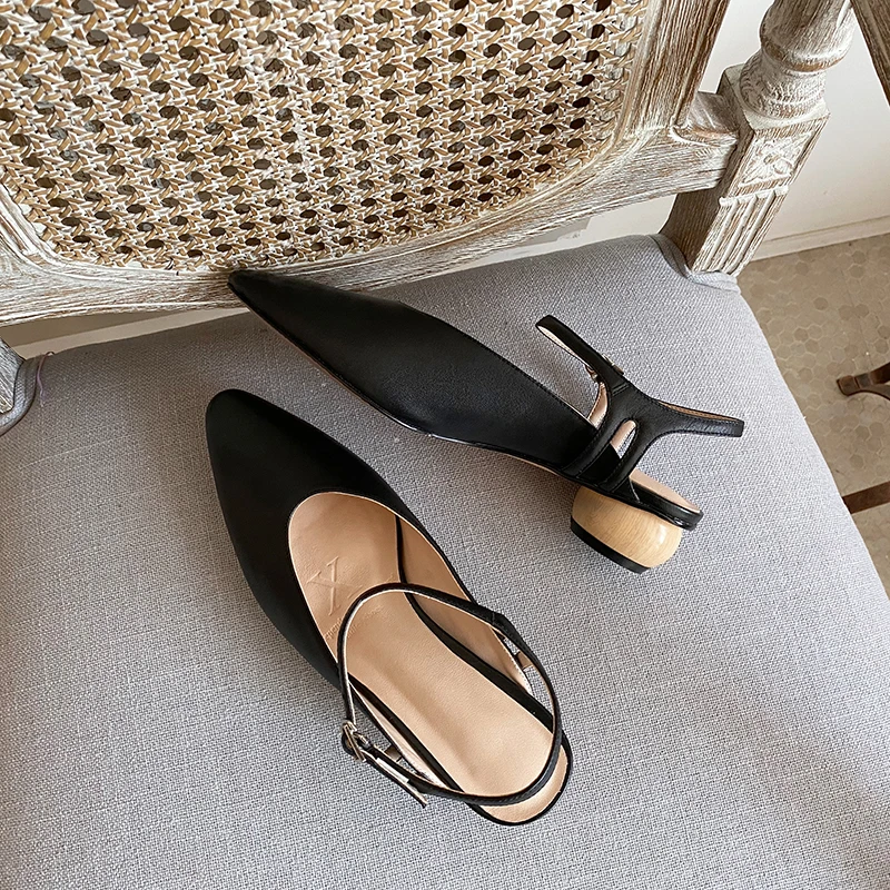 

rouned Heels ladies Pumps Summer Shoes For Women ankle Buckle Genuine Leather Female Office Lady Party Casual Shoes Woman