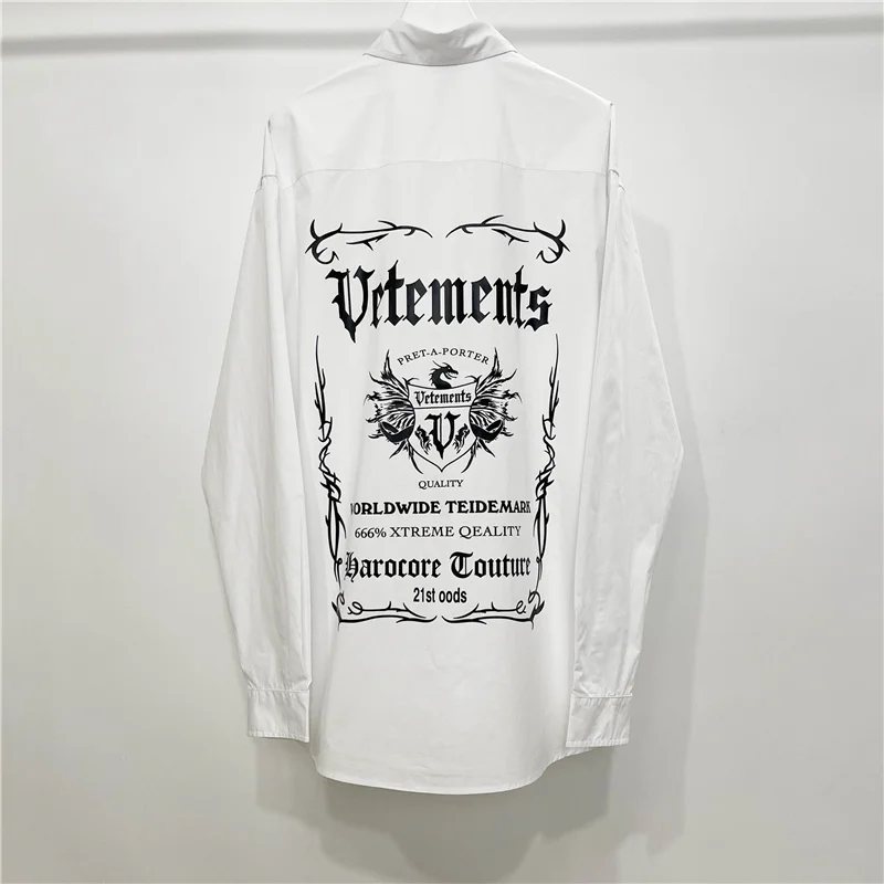 

Vetements Label Crest Shirts Men Women 1:1 High Quality Double-edged Graphic Print Vetements Shirts Oversize VTM Blouse