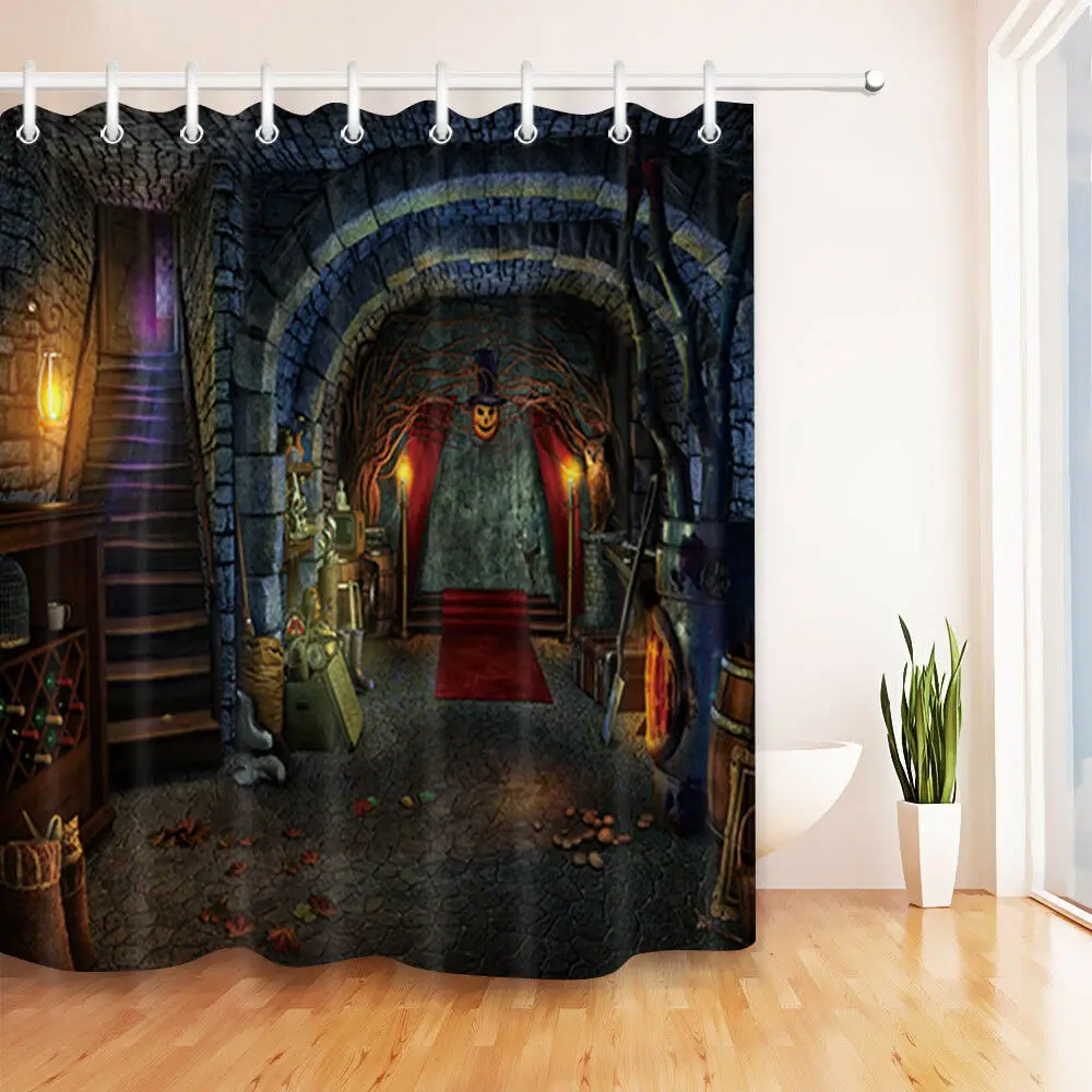 Непромокаемая тканевая подвальная душевая занавеска для Хэллоуина | Дом и сад