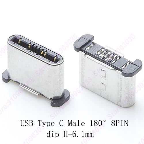 

10pieces 8PIN Type-C Connector 180° Male Jack Height 6.1mm Data TransferTerminal Phone Notebook Laptop Tail Charging