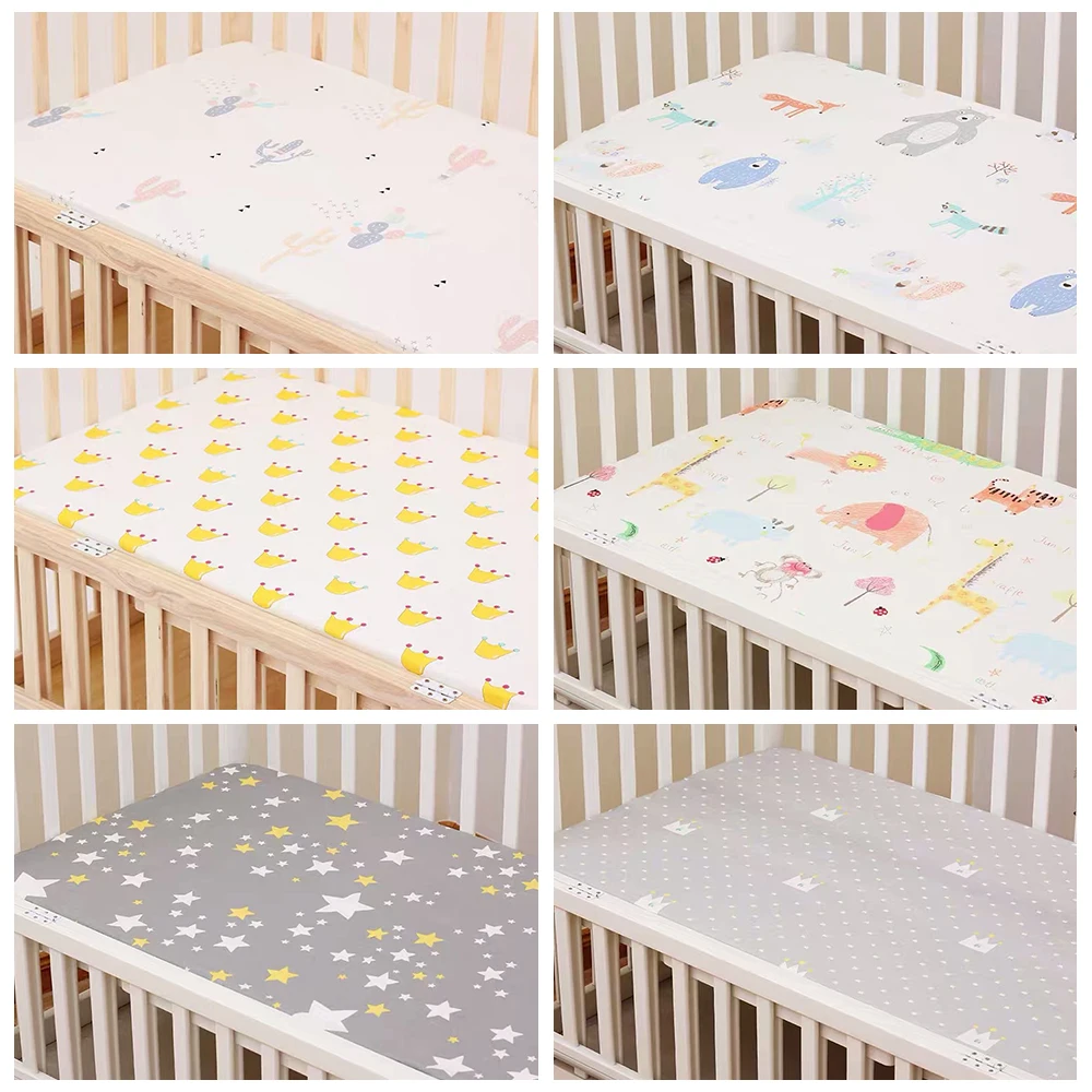 

Хлопковая простыня для детской кроватки, наматрасник с мультяшным рисунком, постельное белье для новорожденных, 130x70 см