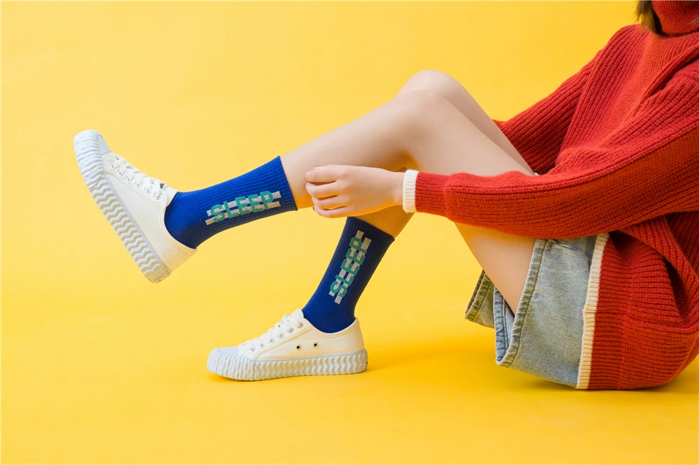 Women's Funny Words Loved Think Drink Sleep Play Lettered Striped Art Socks Couples Skateboard Hipster Street Dance Harajuku Sox