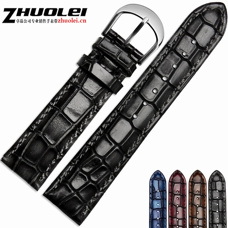 Fashion genuine leather men's watchband Clear personality crocodile texture strap bracelet Wrist watch band 18mm 20mm 22mm  blue