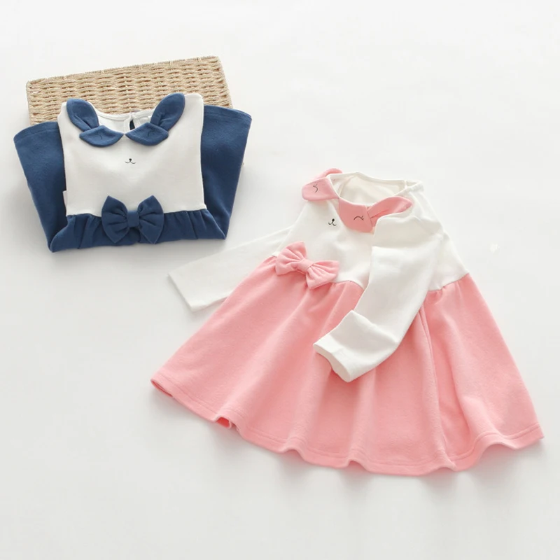 

Платье для маленьких девочек, весна 2018, брендовая блузка для маленьких девочек, детские рубашки с милым рисунком кролика и бантом, детская о...