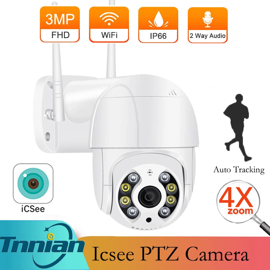 

3MP Mini PTZ Wifi Camera H.265 Auto Tracking Wireless 1080P IP Camera 4x Digital Zoom AI Human Detection Dual Light Source ICSEE