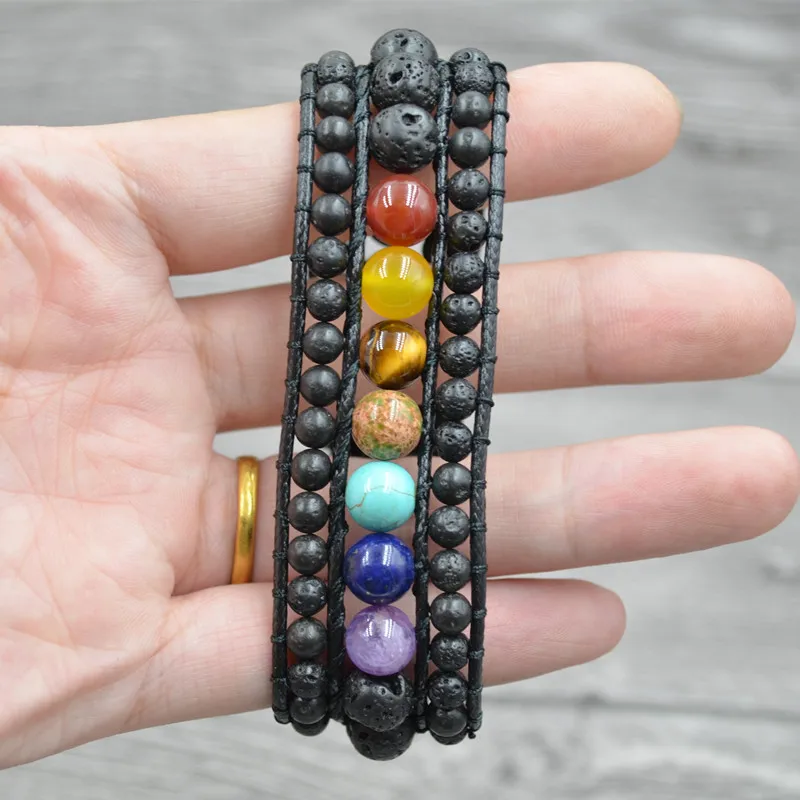 Красочные Бусины браслеты в стиле бохо кожаные из натурального камня винтажные