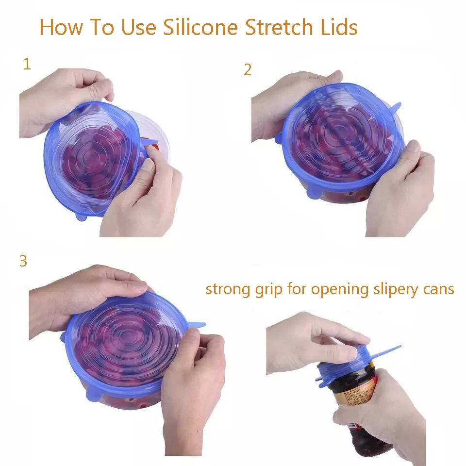 6 Pcs Silicone Stretch Lids Reusable Airtight Food Wrap Covers Keeping Fresh Seal Bowl Stretchy Cover Kitchen Cookware | Дом и сад