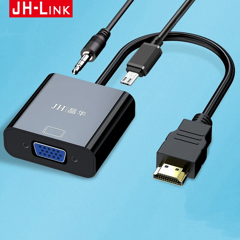 JH LINK HD 1080P HDMI совместимый с VGA адаптер цифро аналоговый преобразователь Jack 3 5 AUX