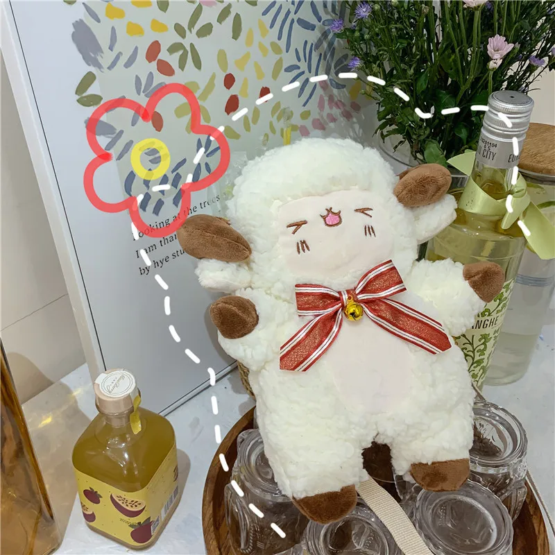 

Мягкие Плюшевые Куклы Kawaii Shy Goat, мультяшное животное, плюшевый портативный рюкзак, милая овечка, модная цепочка, кошелек для монет, игрушки, п...