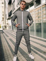 europe united states casual sportswear suits autumn new stand up collar zipper cardigan jacket grid sweatpants mens clothing