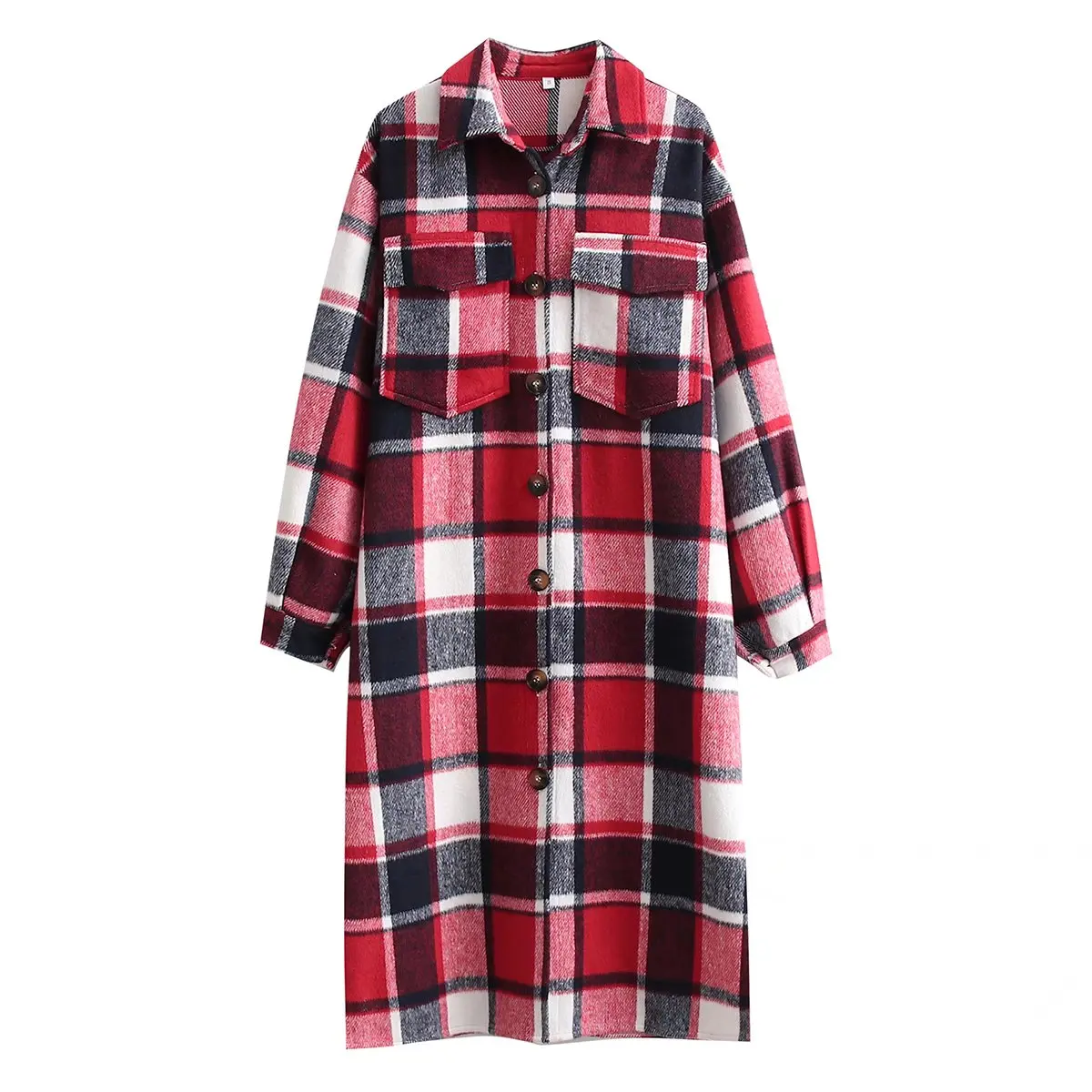 

Willshela Women Fashion Plaid Long Coat Single-breasted Lapel Collar Long Sleeves Vintage Woman Winter Oversized Jacket Outwear