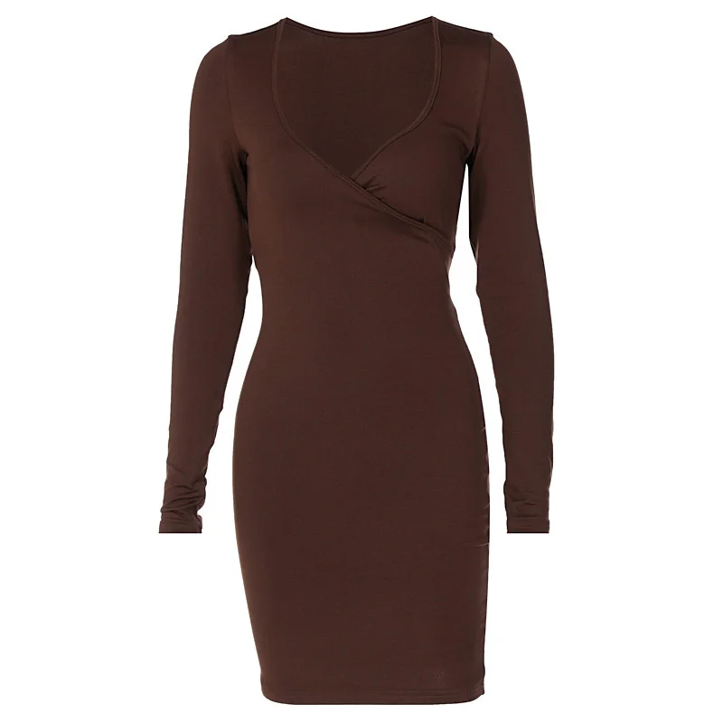 

EUSHEY Women Fashion Long Sleeve Fall Winter Dress Solid Color V Neck Sexy Bodycon Streetwear Elegant Short Dresses 2022 Spring