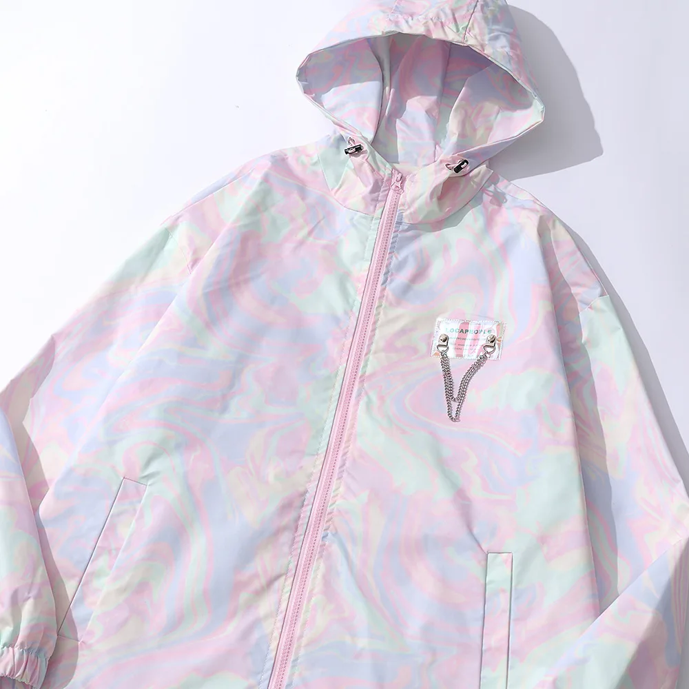 Куртка мужская с капюшоном ветровка на молнии повседневная мешковатая принтом Tie