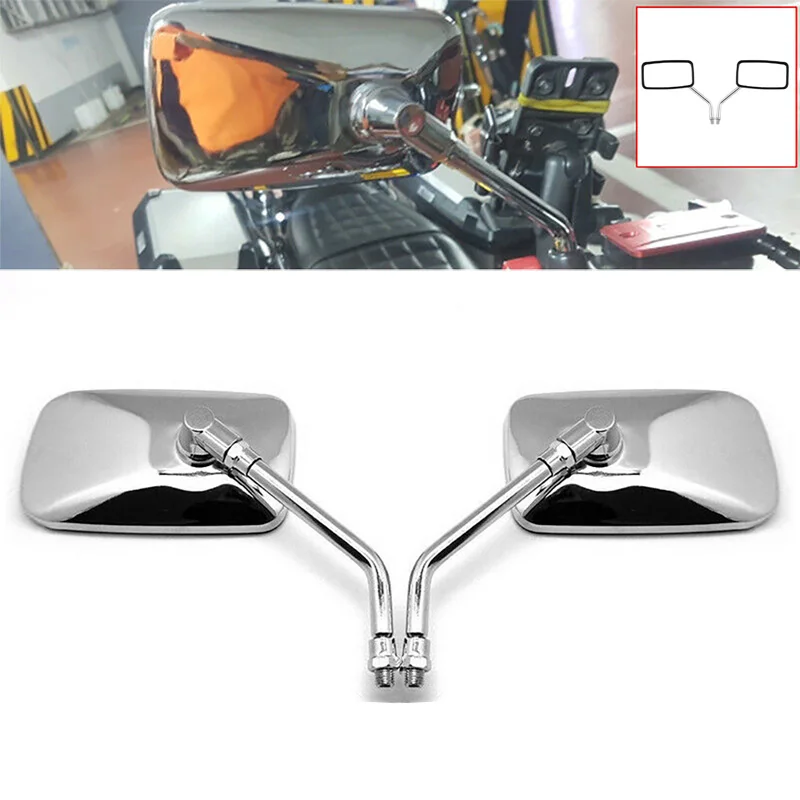 

DERI 1Pair Universal Rectangle Metal Shell Motorcycle Rearview Mirrors 10mm Chrome Motorcycle Accessories