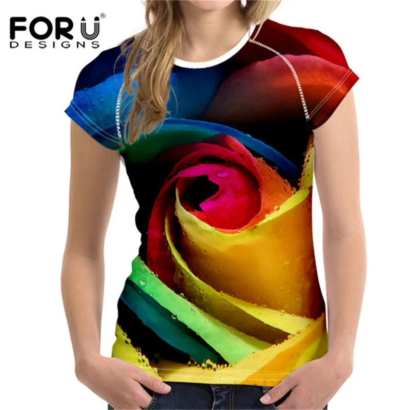 C0123BV FORUDESIGNS/желтая футболка с принтом в виде цветка; 3D с цветочным принтом или принтом роз футболки для Для женщин и девочек футболки женские короткий рукав эластичные футболки Повседневное XXL - Цвет: C0123BV